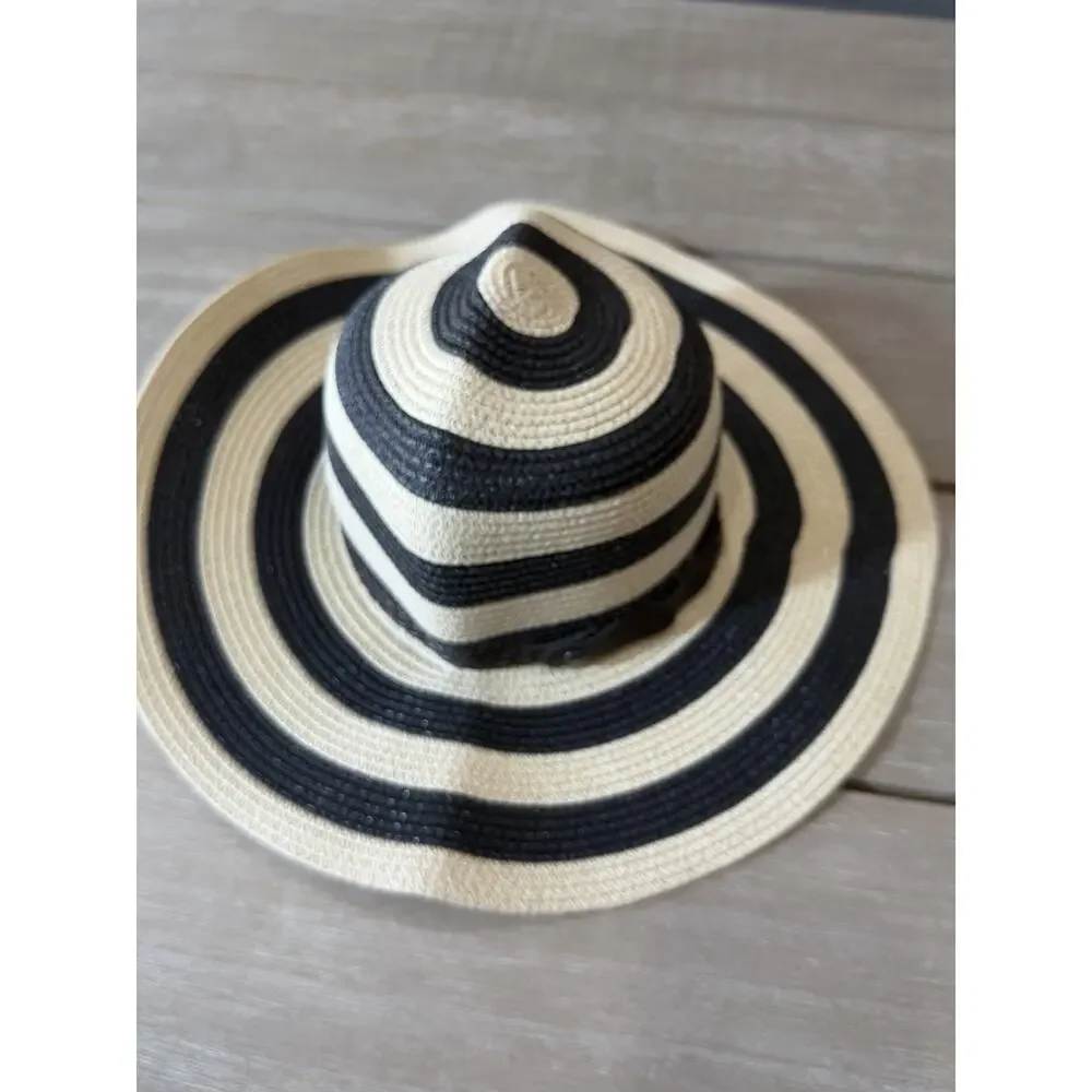 Sunlily Roll-N-Go Sun Hat Black/Tan Straw Sun Hat Floppy Beach Hat Nautical Boho
